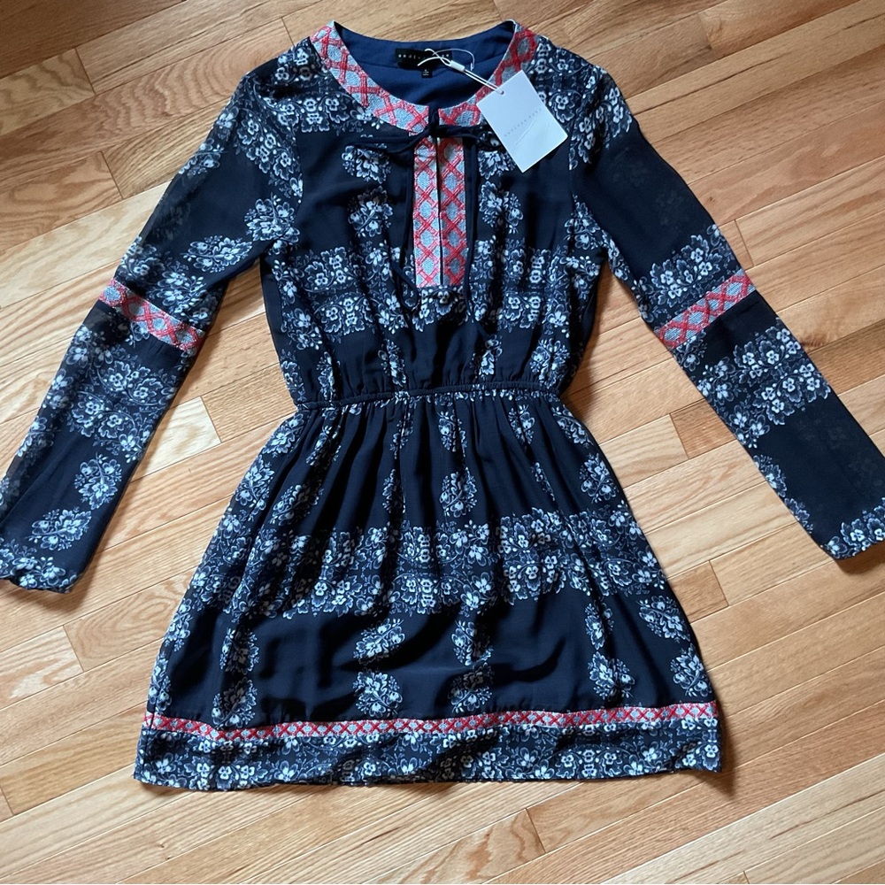 New - Endless Rose (Anthropologie) blue floral minidress embroidered detail